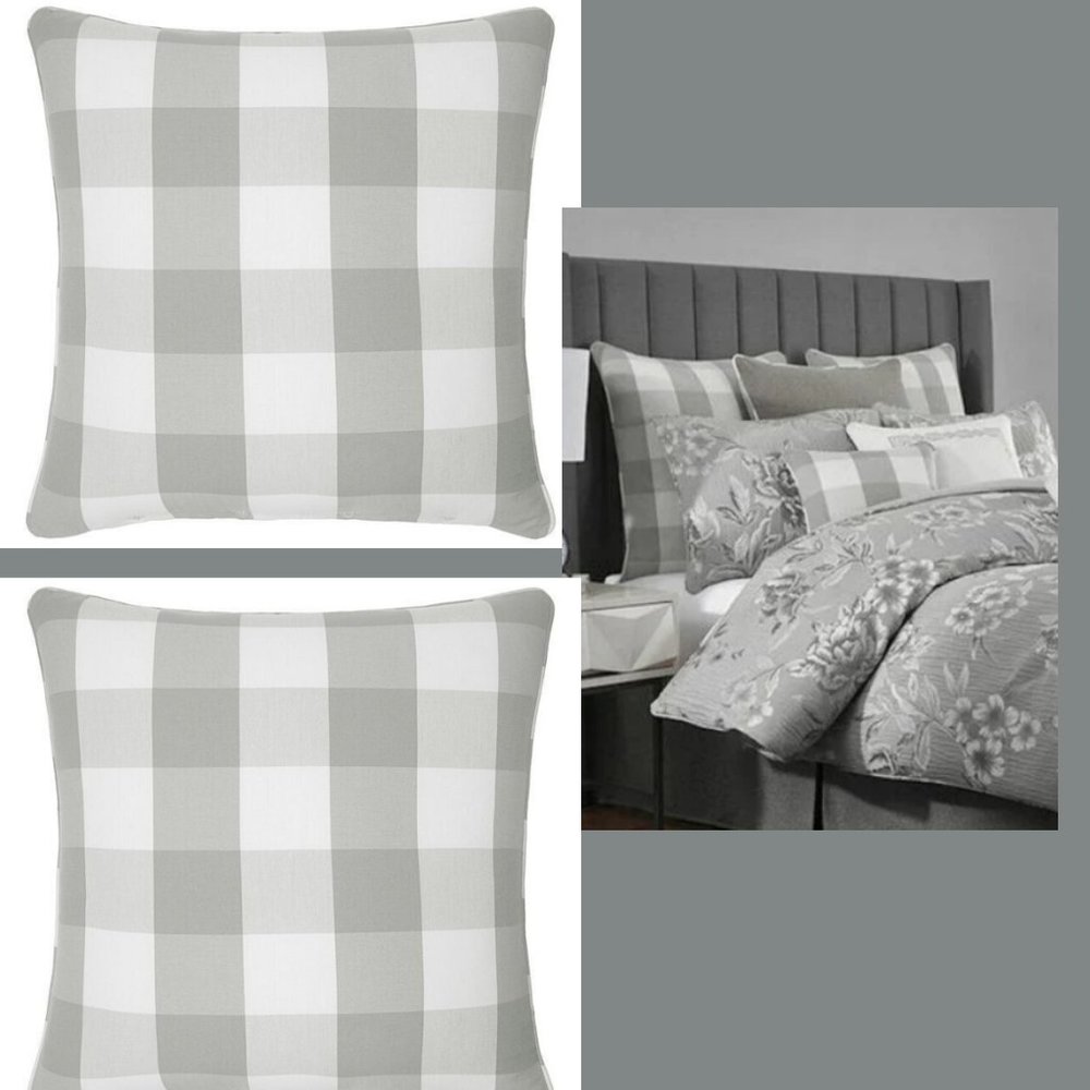 Rose Tree Euro Shams Julianne Set of 2 Gray & White Buffalo Check Plaid 26 in.